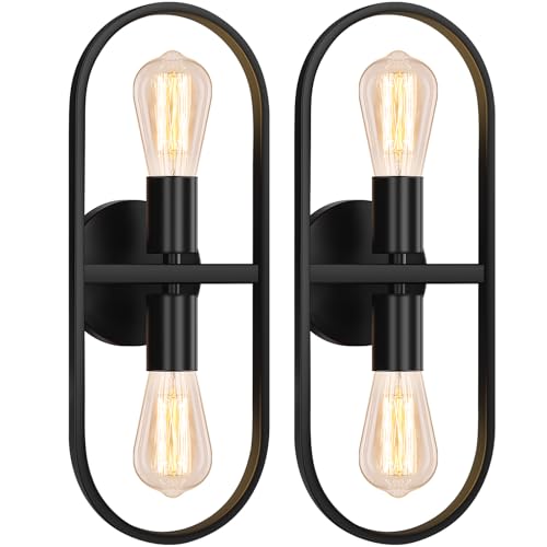 Industrial 2-Light Black Wall Sconces Set of 2, Up and Down Metal Wall Light Fixtures, Vintage Vanity Light Fixtures, Indoor Wall Sconces Lighting for Living Room Bedroom Hallway Bathroom, No E26 Bulb