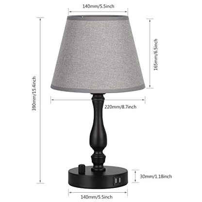 JS NOVA JUNS Set of 2 Table Lamps with 2 USB Charging Ports, Modern Bedside Nightstand Lamps for Bedroom Living Room Office College Dorm, Grey