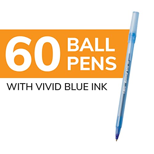 BIC Round Stic Xtra Life Blue Ballpoint Pens, Medium Point (1.0mm), 60-Count Pack of Bulk Pens, Flexible Round Barrel for Writing Comfort, No. 1 Selling Ballpoint Pens (Pack of 2)