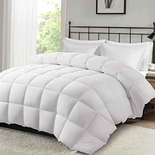 MERITLIFE Comforter Queen Size All Season Soft Down Alternative Comforter Lightweight & Breathable 2100 Series Reversible Duvet Insert with Corner Ties-Machine Washable (White Queen,88"x88")