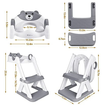 Kylinton® Potty Training Seat, Upgrade 2 in 1 Potty Training Toilet Seat and Step Stools for Kids, Splash Guard Anti-Slip Pad Potty Seat for Boys Girls, Triangle Foot Step Design Most Sturdy (Grey)