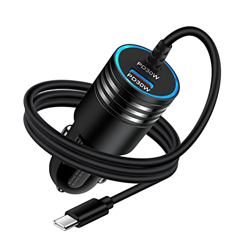 Android 60W USB Type C Car Charger Adapter Plug Fast Charging for Samsung Galaxy S23 Ultra/S23+/A14 5G/A54/A34/S22 Ultra/A13/A53/A23/A03S/A12, Type C Car Cigarette Lighter USB Charger USB C Cable 3FT