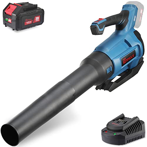 Enhulk Leaf Blower Cordless, 430 CFM Max Electric Jet Blower with Powered Brushless Motor, 20V 4.0Ah Battery & Fast Charger, High/Low-Speed Handheld Blowers for Lawn Care Yard Work Around The House