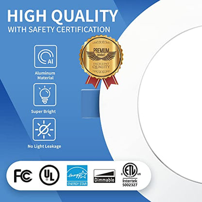 Deruce Lum 6 Pack 4 Inch 3000k Ultrathin Led Recessed Light, Superbright recessed Lighting 4 inches led recessed Light for Living Room Bedroom Kitchen Hallway 9W 750lm- ETL & Energy Star Certified