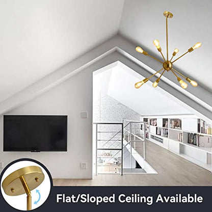 SUSVQLXG Gold Sputnik Chandeliers 8-Light Modern Pendant Light with E26 Base Adjustable Vintage Ceiling Light Fixture for Kitchen Dining Room Living Room Bedroom Hallway