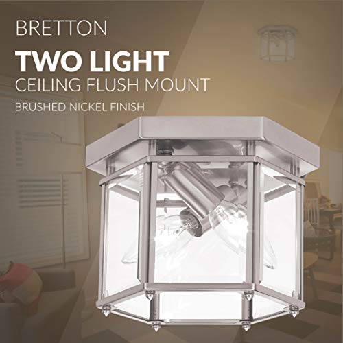 Sea Gull Lighting 7647-962 Bretton Two-Light Ceiling Flush Mount Fixture, Brushed Nickel Finish