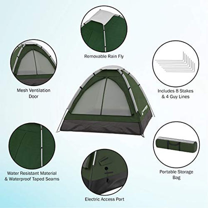 2-Person Camping Tent - Shelter with Rain Fly and Carrying Bag - Lightweight Outdoor Tent for Backpacking, Hiking, and Beach by Wakeman (Green)