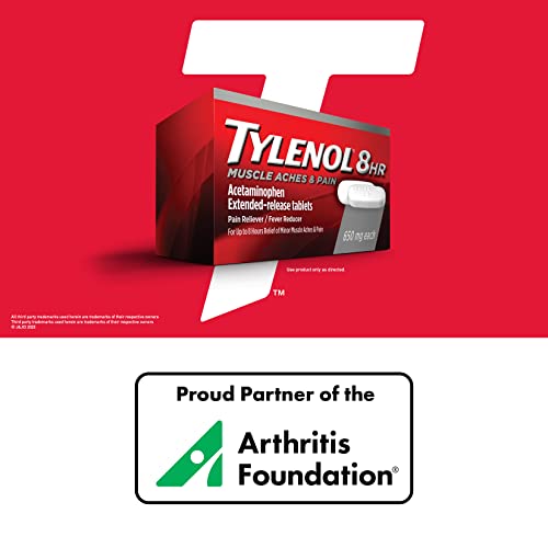 Tylenol 8 Hour Muscle Aches & Pain Relief Extended-Release Tablets with 650 mg Acetaminophen, Fever Reducer & Pain Medicine for Muscles, Joints, Body, and Backache Pain Relief, 100 Count