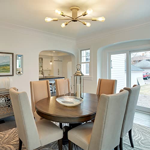 Vintage White Sputnik Chandeliers for Dining Room- Antique White Farmhouse Modern Chandelier, Vintage Design Semi Flush Mount Ceiling Light Fixture Entryway Table for Living Room Track Lighting