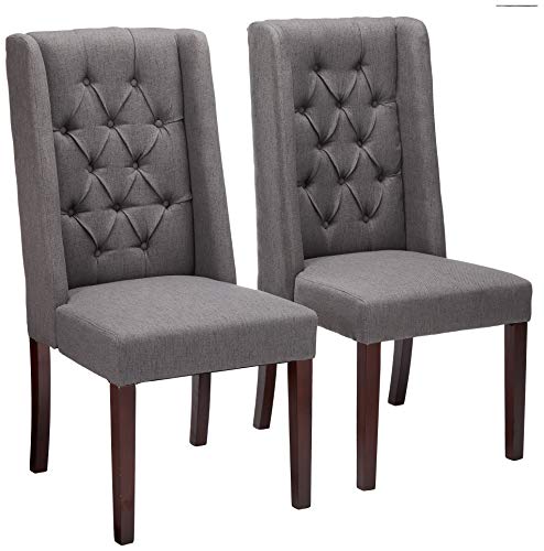Christopher Knight Home Blythe Tufted Fabric Dining Chairs, 2-Pcs Set, Dark Grey / Brown