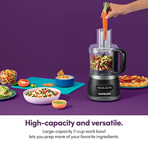 nutribullet NBP50100 Food Processor 450-Watts with 7-Cup Capacity and Stainless Steel Slice, Shred, Chop and Dough Attachments, Black