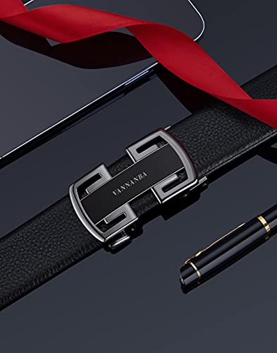 VANNANBA Leather Ratchet Belts for Men Design Dress Belts Automatic Buckle with Gift Box(36"-39" Waist Adjustable,Black)
