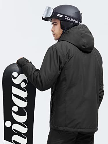 FREE SOLDIER Men's Waterproof Ski Snow Jacket Fleece Lined Warm Winter Rain Jacket with Hood Fully Taped Seams(Black,M)
