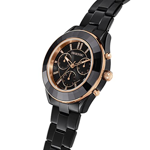 SWAROVSKI Unisex-Adult's Octea Lux Sport Stainless Steel Swiss Quartz Watch with Metal Strap, Black, Swiss Made