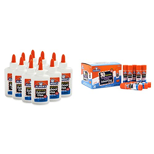 Elmer's Liquid School Glue, 4 Ounces Each, 12 Count & Elmer's Disappearing Purple School Glue Sticks, Great for School Supplies, 30 Pack