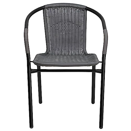 Flash Furniture Lila 4 Pack Gray Rattan Indoor-Outdoor Restaurant Stack Chair | Versatile and Stylish Seating