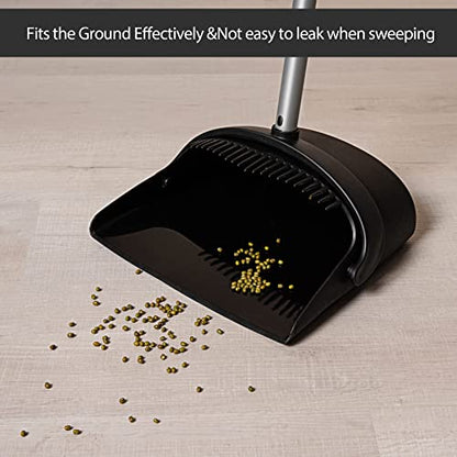 Eyliden Broom and Dustpan Set, Broom Dustpan Combo with 52" Long Handle for Lobby Kitchen Room Office Indoor, Dustpan with Broom Set for Home, Floor Use Lobby Dust Pan Sweep Combo Black