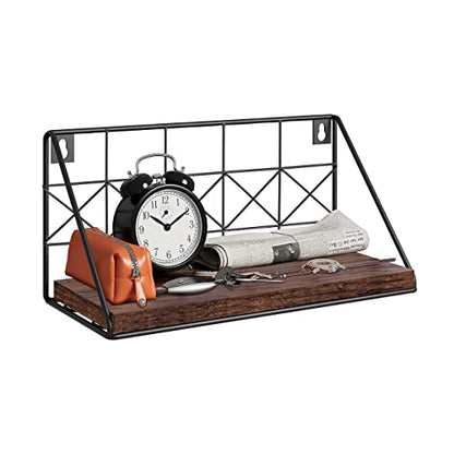 JOIN IRON Floating Set of 2 Wall Mounted Floating Shelves Wood Rustic Storage Shelves for Bedroom, Bathroom, Living Room(Brown)