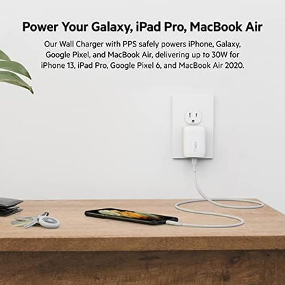 Belkin 30 Watt USB C Wall Charger - USB Type C Charger Fast Charging for Apple iPhone 14, 14 Pro, 14 Pro Max, 13, 13 Pro, 13 Pro Max, Galaxy S21 Ultra, iPad, AirPods & More - USBC Charger (Pack of 2)