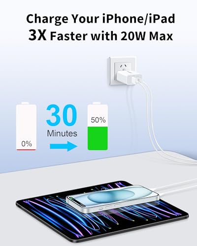 20W USB C Fast Charger for iPhone 15/15 Plus/15 Pro/15 Pro Max, iPad Pro/Air/Mini, AirPods Pro, 3-Pack Dual Port USB C Wall Charger Power Adapter Type C Fast Charging Block with 6FT USB C to C Cable