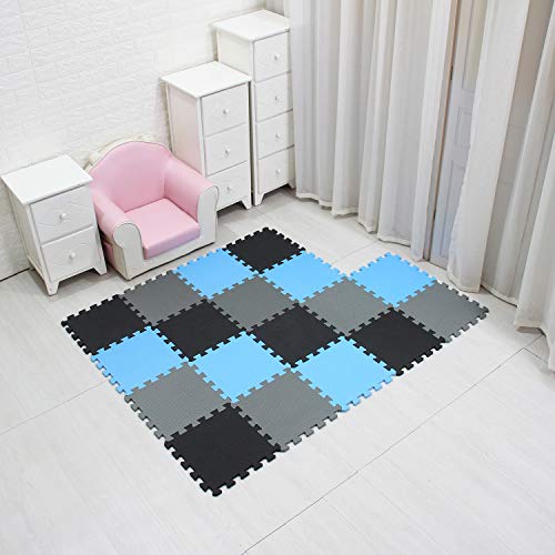 MQIAOHAM® Children Puzzle mat Play mat Squares Play mat Tiles Baby mats for Floor Puzzle mat Soft Play mats Girl playmat Carpet Interlocking Foam Floor mats for Baby Black Blue Grey 104107112