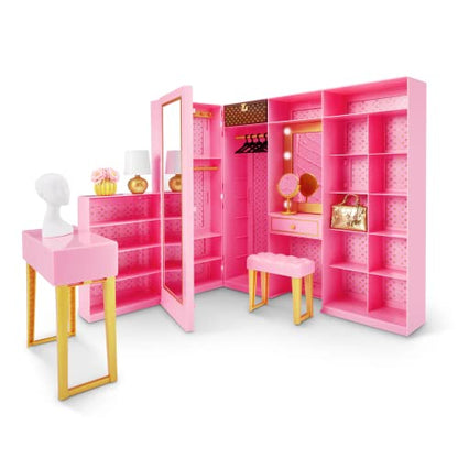Mini Brands Mini Fashion Dream Wardrobe by ZURU with Exclusive Metallic Mini Fashion Bag and 25+ Storage Areas to Hold Doll Accessories Gift