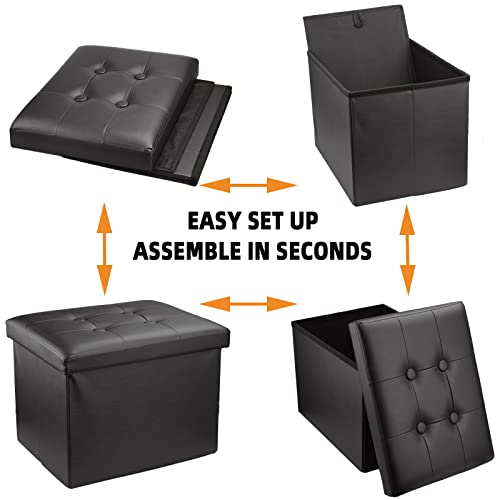 eMOUSE Storage Ottoman Folding Ottomans Footrest Ottoman for Living Room Bedroom Room Small Bench Storage Ottoman Cube Black L17W13H13IN