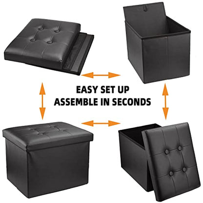 eMOUSE Storage Ottoman Folding Ottomans Footrest Ottoman for Living Room Bedroom Room Small Bench Storage Ottoman Cube Black L17W13H13IN