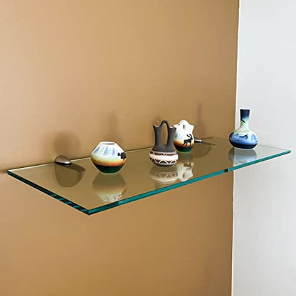 Fab Glass and Mirror Rectangle Floating Glass Shelve, 6"x18" Inches, 3/8 Thick Clear Glass with Flat Polished Edge-‎Easy Installation with Screws, and Peacock Chrome Finish Brackets