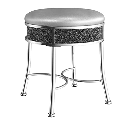 Hillsdale Furniture Roma Chrome 16-Inch Vanity Stool for Make up Room or Bathroom, Chrome