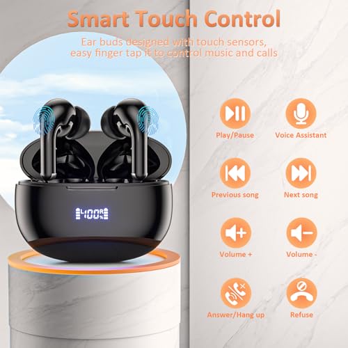 AMINY U-pro Wireless Headphones Bluetooth Earbuds 25 Hrs Playtime Charging Case LED Digital Display,IPX6 Waterproof Tiny Ear Buds Wireless Bluetooth Earbuds for Smartphone Laptop