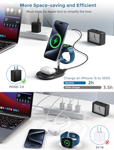 3 in 1 Wireless Charging Station for Apple MagSafe Charger, 15W Fast Magnetic Mag-Safe Charger Stand for iPhone 15 14 13 12 Series Apple Watch AirPods Multiple Devices,Adjustable Angle, Gifts for Men