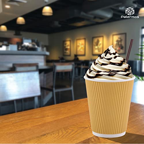 UPDATE: ALIVE AGAIN! PALERMOS [12 oz-100 Pack Disposable Coffee Cups with Lids 12 Oz- To Go Coffee Paper Cups with Lids & Stirrers - Hot/Cold Paper Coffee Cups for Drinks, Tea, Coffee -Hot Cups for Shops, Cafes, Home