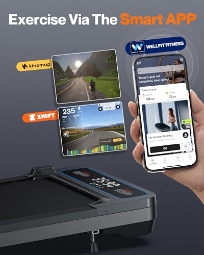 Under Desk Walking Pad Treadmill: [Voice Controlled] Smart Incline Treadmill Works with ZWIFT KINOMAP WELLFIT APP for Home Office - 265Lbs Capacity Quiet Treadmills with LED Screen Remote Control