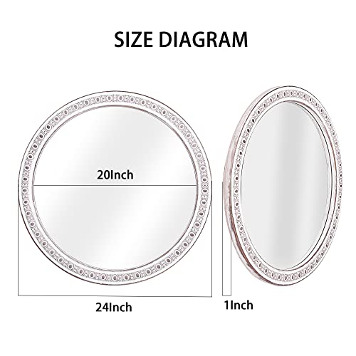 Jugty 24 Inch Decorative Wall Mirror, Farmhouse Wooden Circle Mirrors for Bedroom for Bathroom, Living Room, Foyer, Hallway, Boho Accent Mirrors
