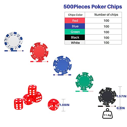 PLAYWUS Poker Chip Set Professional,500PCS Casino Poker Chips with Aluminum Case,11.5 Gram Chips for Texas Holdem Blackjack Gambling
