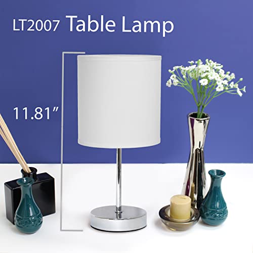 Simple Designs LT2007-WHT-2PK Chrome Mini Basic Table Lamp with Fabric Shade 2 Pack Set, White