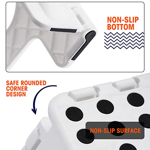 Korpai 9" Folding Step Stool for Adults and Kids Holds Up to 300 lbs,Non-Slip Folding Stools with Portable Handle, Compact Plastic Foldable Step Stool for Bathroom,Bedroom, Kitchen,White,2PC