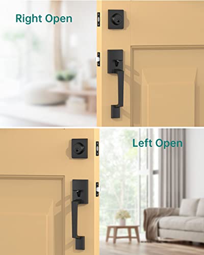 UYF Front Door Handle Set, Exteriort Door Lock Set with Single Cylinder Deadbolt and Lever, Reversible Entry Handleset for Right and Left Handed,Matte Black