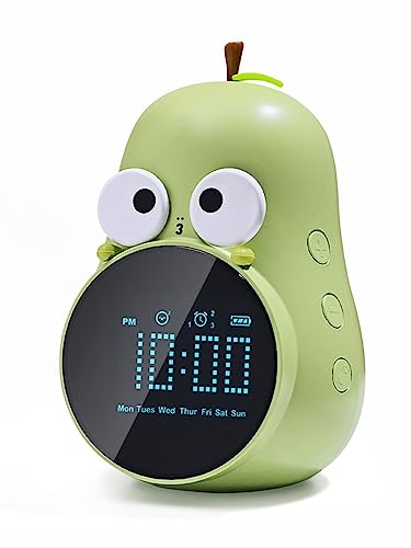 Alarm Clock for Kids: Cute Pear Design, Snooze, Triple Alarms, 5 Ringtones- Premium Digital Wake Up Clock for Children's Bedrooms - Rechargeable