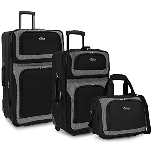 U.S. Traveler New Yorker Lightweight Softside Expandable Travel Rolling Luggage, Black Dobby, 3-Piece Set (15/21/29)