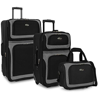 U.S. Traveler New Yorker Lightweight Softside Expandable Travel Rolling Luggage, Black Dobby, 3-Piece Set (15/21/29)