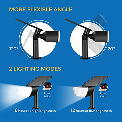 Linkind Outdoor Solar Spot Lights, 6500K Daylight Solar Spotlight, IP67 Waterproof Adjustable Solar Panel, Solar Lights Outdoor for Yard Walkway Garden Decor, 2 Pack