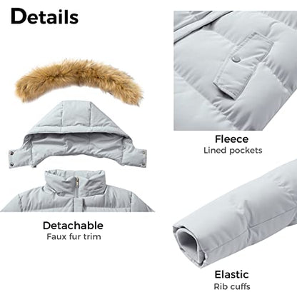 WenVen Women's Winter Long Puffer Coat Parka Outwear with Fur Hood (Grey, L)