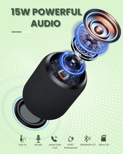 NOTABRICK Bluetooth Speakers,Portable Wireless Speaker with 15W Stereo Sound, IPX6 Waterproof Shower Speaker, Dual Pairs, Portable Speaker for Party Beach Camping