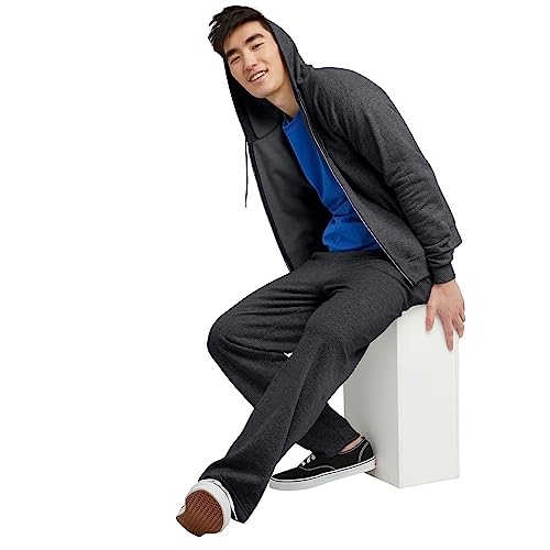 Hanes Men's Full-Zip Eco-Smart Hoodie, Charcoal Heather, Large
