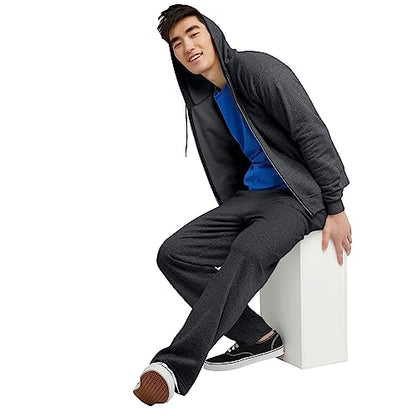 Hanes Men's Full-Zip Eco-Smart Hoodie, Charcoal Heather, Large