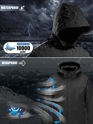 FREE SOLDIER Men's Waterproof Ski Snow Jacket Fleece Lined Warm Winter Rain Jacket with Hood Fully Taped Seams(Black,M)