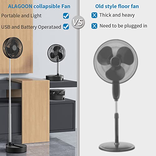 ALAGOON Black Foldaway Oscillating Standing Fan, 10000mAh Rechargeable Battery Operated Pedestal Fan for Bedroom, Portable Height Adjustable Floor/Standing Fan for Camping, Outdoor, Room（8inches）…
