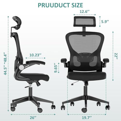 yoyomax Ergonomic Office Chair, High Back GamingChair for Big and Tall People, Adjustable Headrest/Armrests Reclining Comfy Home OfficeChair Lumbar Support Breathable Mesh ComputerChair, Black